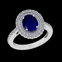 2.71 Ctw VS/SI1 Blue sapphire and Diamond 14K White Gold Engagement Halo ring (ALL DIAMOND ARE LAB G