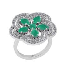 3.51 Ctw VS/SI1 Emerald and Diamond 14K White Gold Engagement Ring (ALL DIAMOND ARE LAB GROWN)