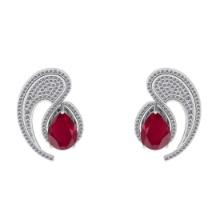 8.25 CtwVS/SI1 Ruby And Diamond 14K White Gold Stud Earrings ( ALL DIAMOND ARE LAB GROWN )