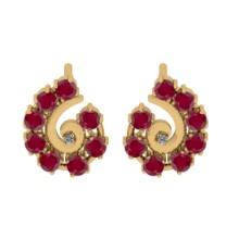 0.63 Ctw VS/SI1 Ruby and Diamond 14K Yellow Gold Stud Earrings (ALL DIAMOND ARE LAB GROWN)