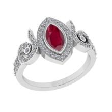 0.93 Ctw VS/SI1 Ruby and Diamond14K White Gold Engagement Ring