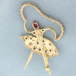 Dancer Pin With Ruby, Sapphire, And Diamonds In 14k Yellow Gold