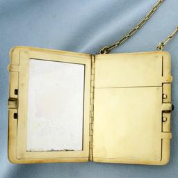 Vintage Chatelaine Makeup Case With Chain In Solid 14k Yellow Gold