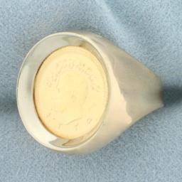 1/4 Pahlavi Gold Coin Ring In 18k Yellow Gold