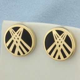 Onyx Button Earrings In 14k Yellow Gold