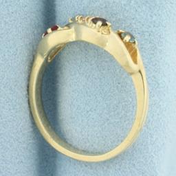 Vintage Rainbow Gemstone Twist Design Ring In 14k Yellow Gold