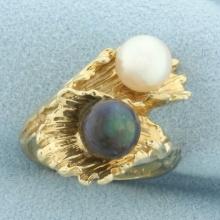 Designer Tahitian And Akoya Cultured Pearl Bypass Ring In 14k Yellow Gold