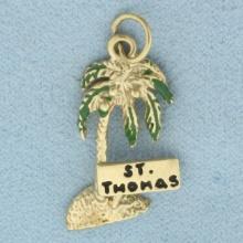 Enameled St. Thomas Palm Tree Charm In 14k Yellow Gold
