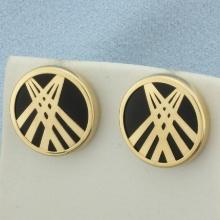 Onyx Button Earrings In 14k Yellow Gold