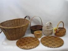 Woven Basket Assortment with 2 KOA Wood Finish Trays