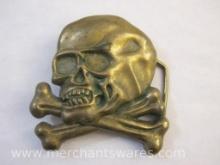 Skull and Crossbones Solid Brass Belt Buckle, 1979 Baron Buckle Taiwan, 6 oz