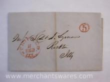 Stampless Cover Red Stamp Chicago Ill to Rockton Ill Feb 10 1851