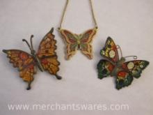 Two Butterfly Pins and Sarah Coventry Butterfly Necklace, 1 oz