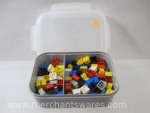 Plastic Organizer of Assorted Vintage Legos, many 2x2 Bricks and more, 13 oz