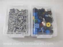 Two Small Organizer Boxes of Assorted Lego Pieces, Rounds and Connectors, see pictures, 8 oz