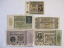 Five 1920s German Paper Currency Notes, see pictures for condition AS IS, 1oz