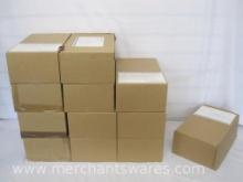 Twelve Brown Tab Lock Cardboard Boxes, approx 6.5 x 10.5 x 4 inches in size