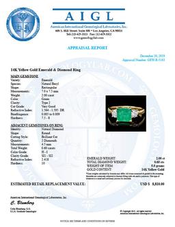 14k Gold 2.00ct Emerald 0.60ct Diamond Ring