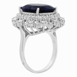 14K Gold 12.10ct Sapphire 1.85ct Diamond Ring