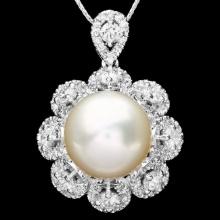 14k Gold 14 X 14mm Pearl 3ct Diamond Pendant