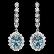 14k Gold 4ct Aquamarine 1.00ct Diamond Earrings