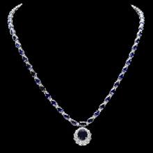 14k Gold 27ct Sapphire 3.35ct Diamond Necklace