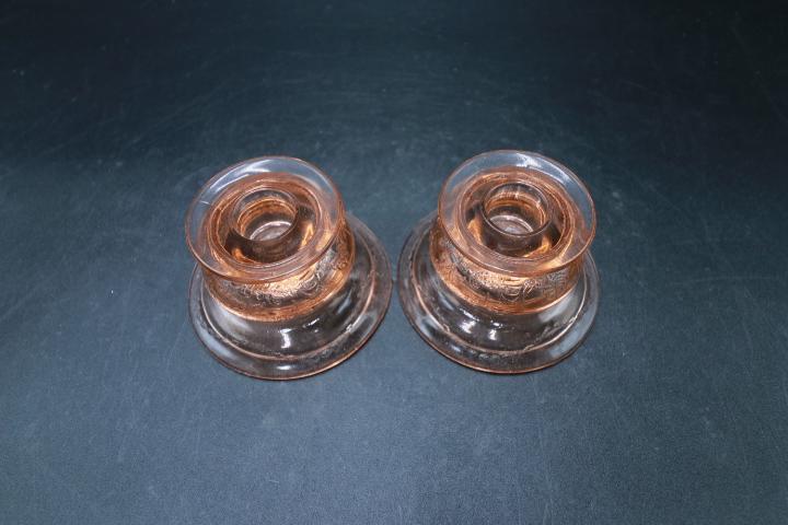 Pair of Pink Glass Candlesticks