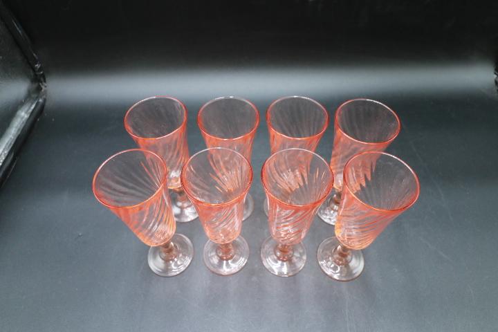 8 French Pink Glass Stems