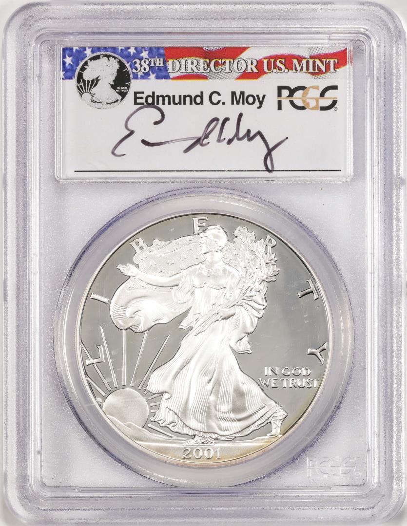 2001-W $1 Proof American Silver Eagle Coin PCGS PR69DCAM Edmund C. Moy Signature
