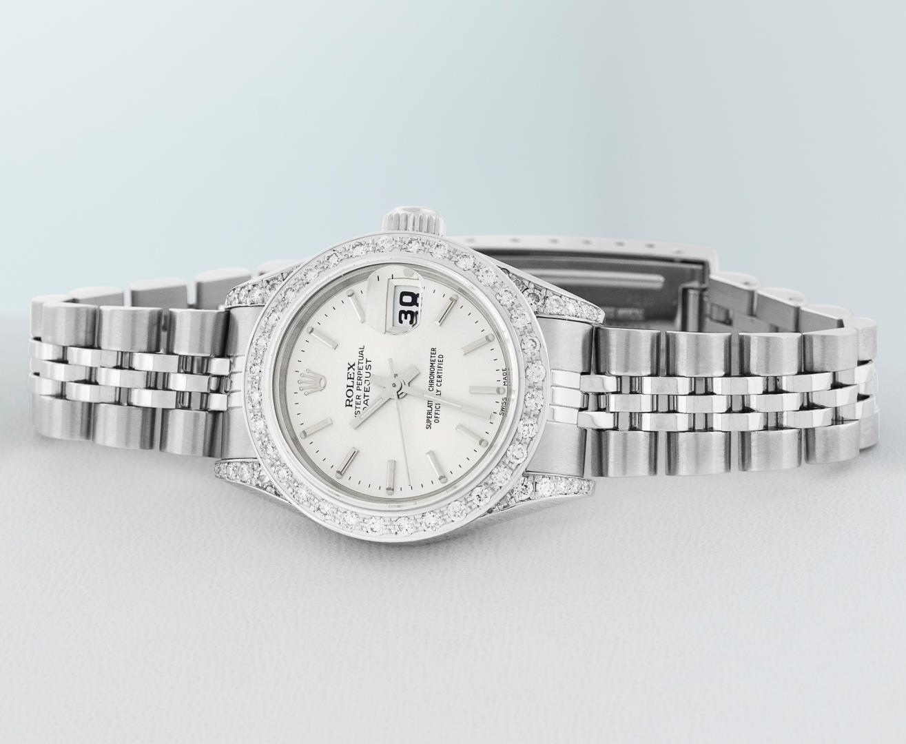 Rolex Ladies Stainless Steel Diamond Datejust Wristwatch