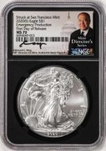 2020(S) $1 American Silver Eagle Coin NGC MS70 First Day of Release Moy Signature