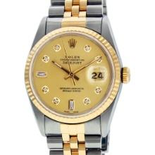 Rolex Mens Two Tone Champagne Diamond Datejust Wristwatch