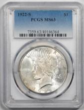 1922-S $1 Peace Silver Dollar Coin PCGS MS63