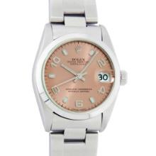 Rolex Ladies Midsize Stainless Steel Salmon Arabic Datejust Wristwatch