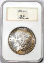 1886 $1 Morgan Silver Dollar Coin NGC MS64 Amazing Toning Old Fatty Holder