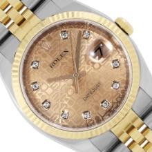 Rolex Mens Two Tone Champagne Jubilee Diamond Datejust Wristwatch