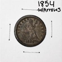 1854 w/Arrow Seated Liberty Quarter Coin