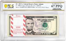 Pack 2017A $5 Federal Reserve STAR Notes Atlanta Fr.1998-F* PCGS Superb Gem UNC 67PPQ