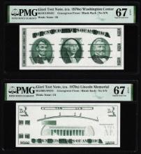 Set of Giori Test Note Washington & Lincoln Memorial PMG Superb Gem Unc 67EPQ