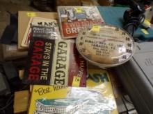 Group Of (7) Mancave & Novelty Tin Signs, An Old Outside Thermometer