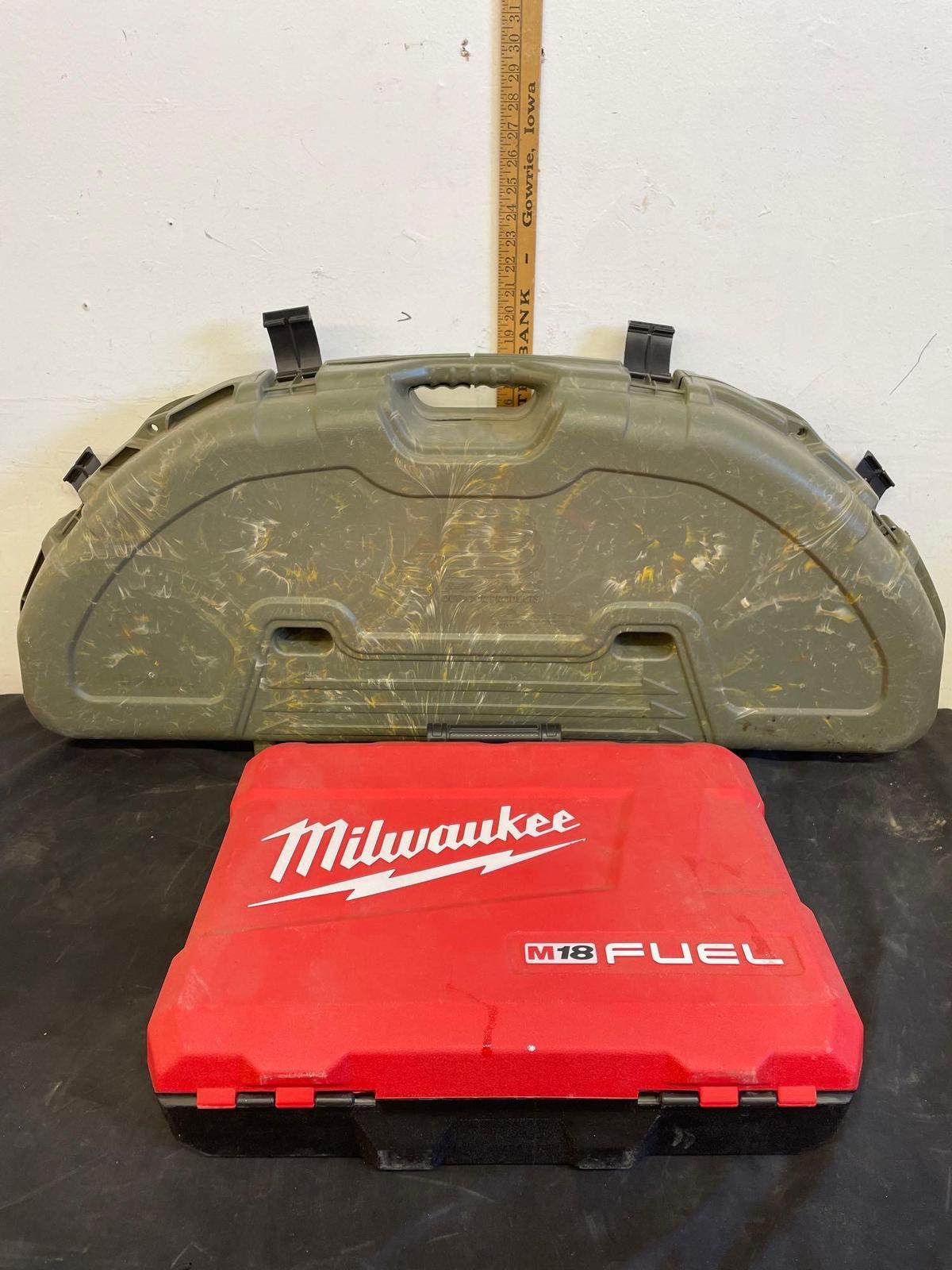 Milwaukee toolbox and empty bow case