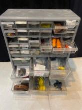 Storage/parts bin full of Gun parts and pieces many new see description