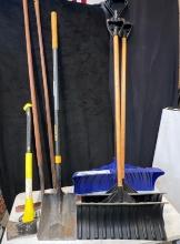 yard tools, snow shovels, axe