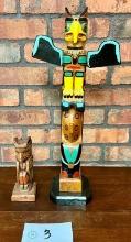 Pair Hand Painted Native American Totem Poles