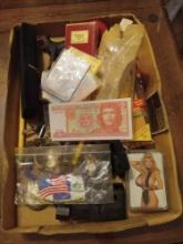 Gentleman's Junk Box of Oddities, Foreign Money, Baseball cards, Watches, etc
