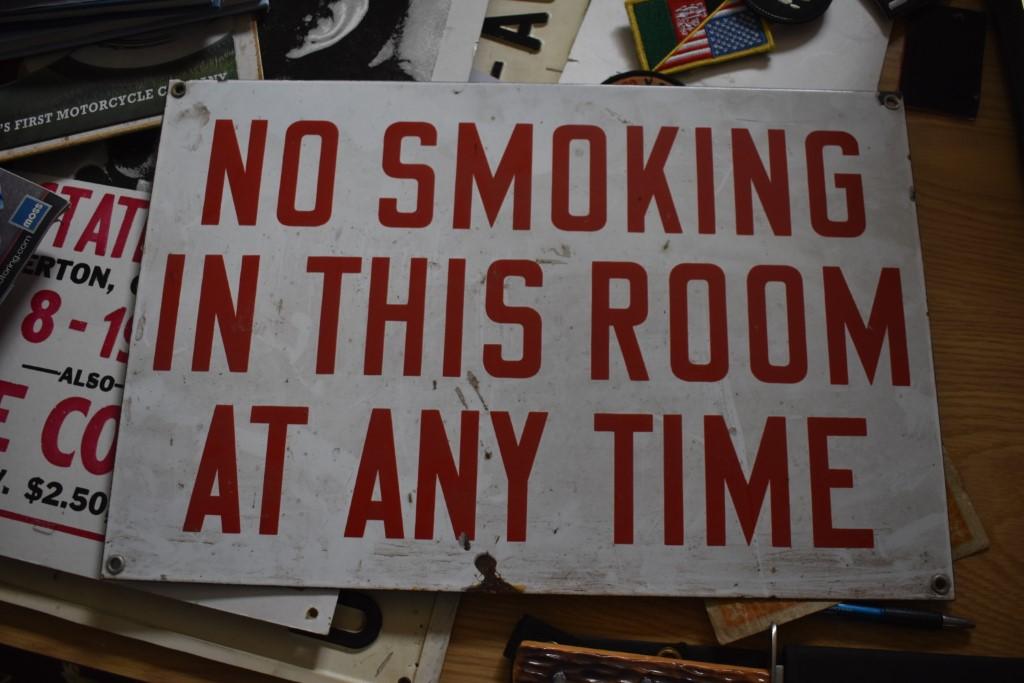 No Smoking in this Room at Any Time Enamel Metal Sign