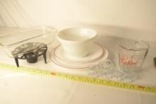 Group of Pyrex Items, McKee Mixing Bowl, Anchor Hocking 50 Year Commemorating Measuring Cup