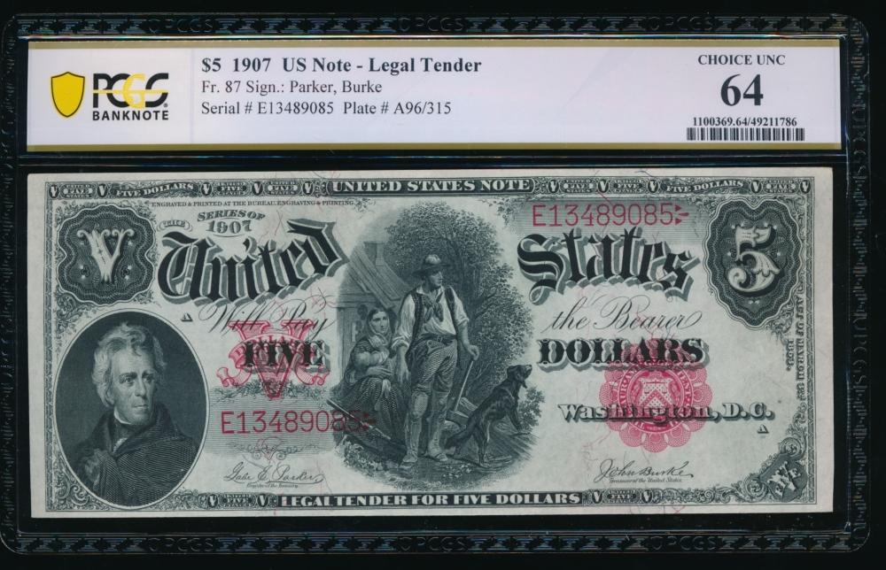 1907 $5 Legal Tender Note PCGS 64