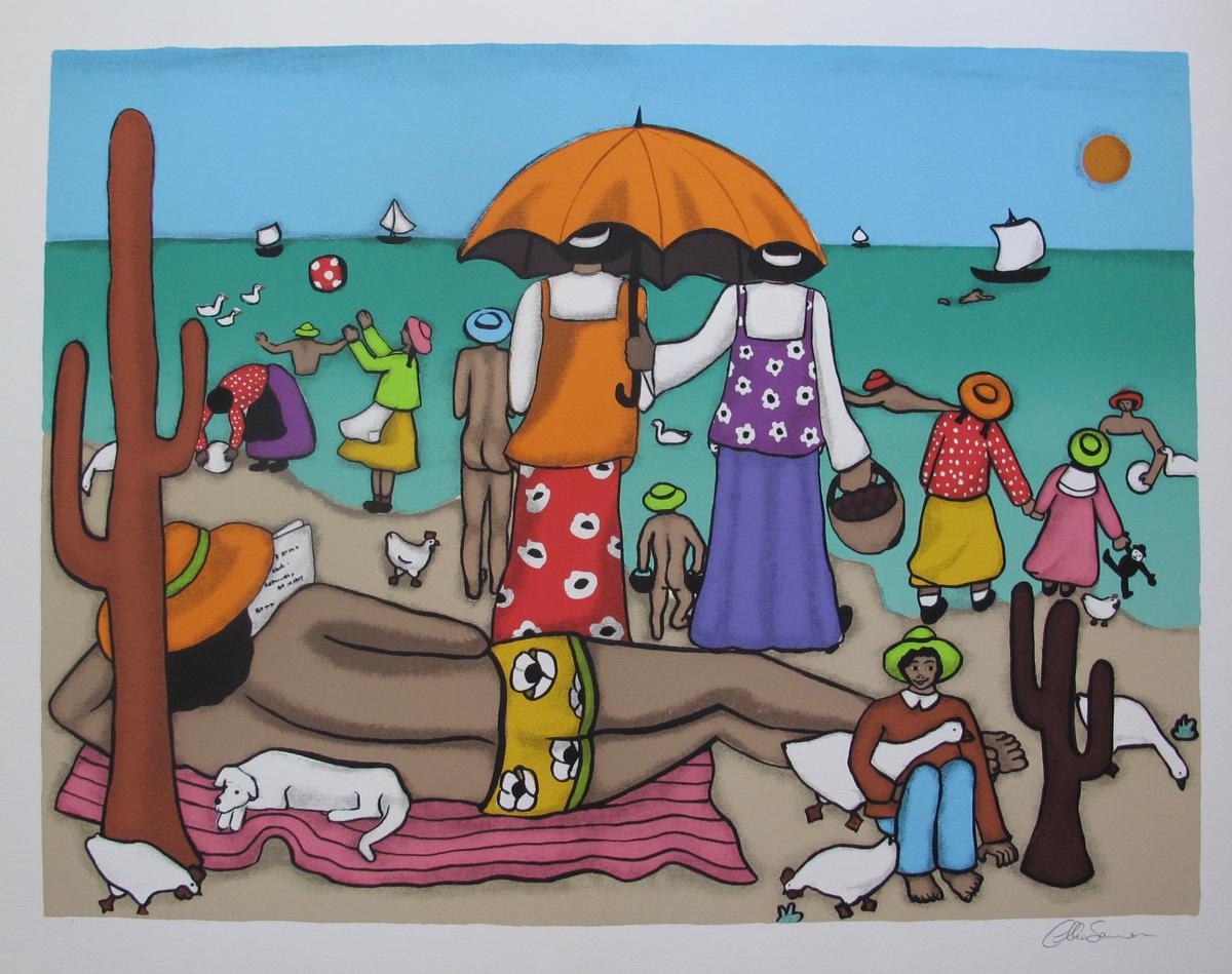 Elke Sommer On The Beach Hand Signed Limited Edition Serigraph Folk Art