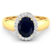 14KT Yellow Gold 2.10ct Blue Sapphire and Diamond Ring